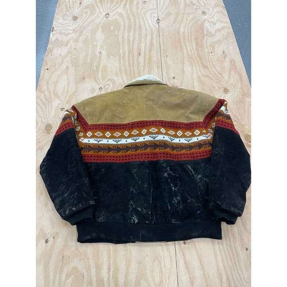 Vintage Suede Sherpa Jacket Coat Southwestern Pattern Mens Size Large WIB - Picture 8 of 11